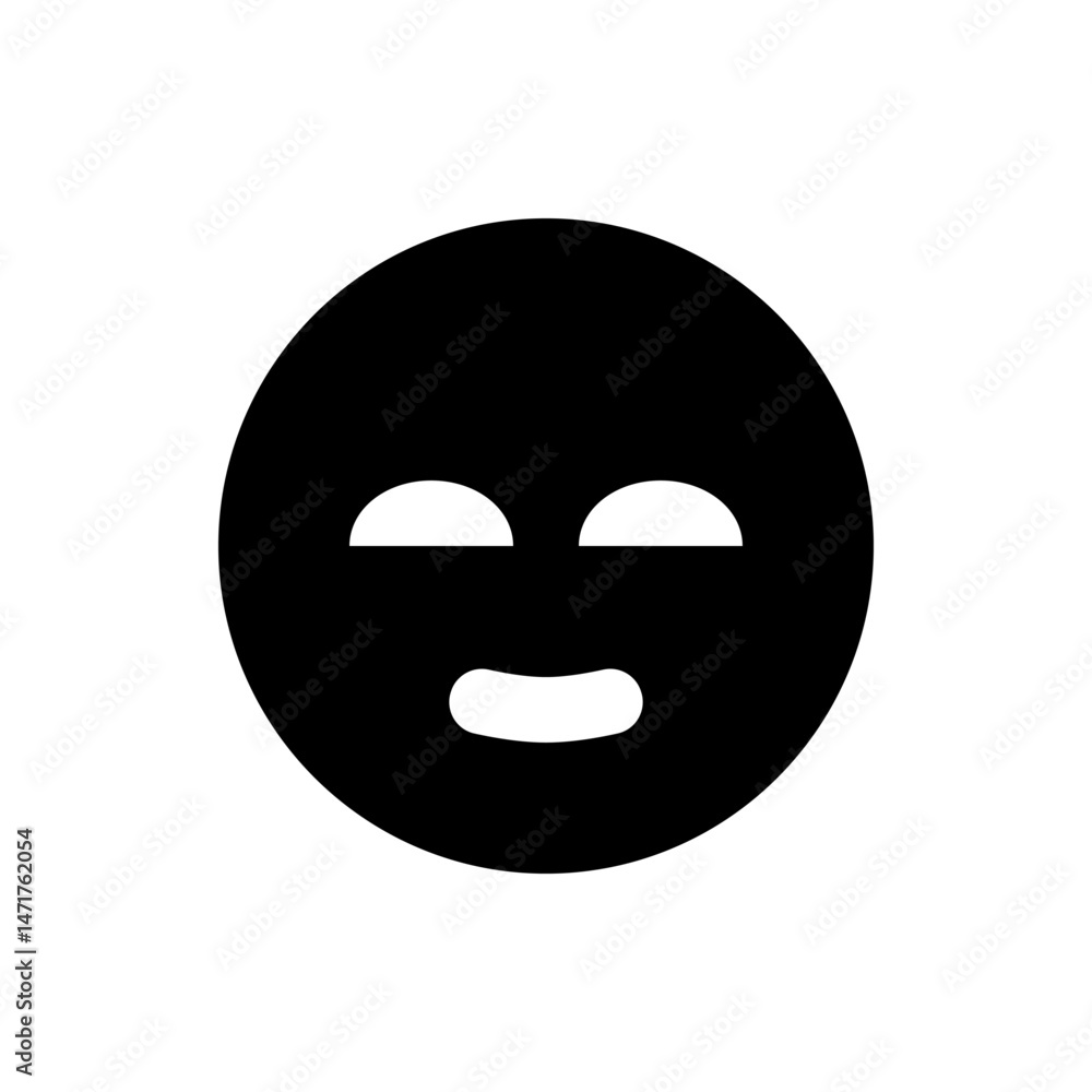 Poster black circle containing a simple smiling face with two semi circle eyes and a curved mouth shape des
