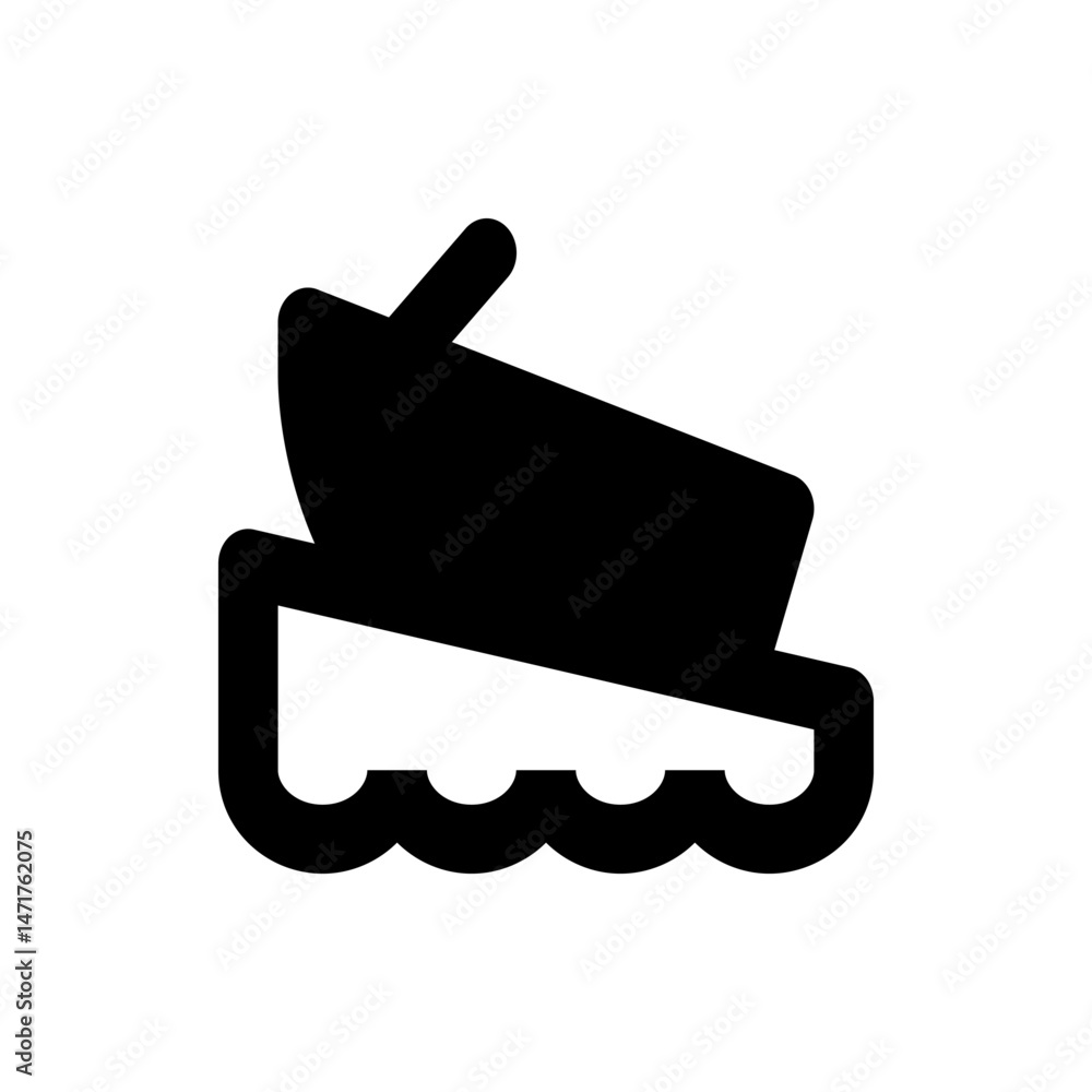 Poster illustration of a black snowmobile with a simple design and a white base with rounded wave shapes de
