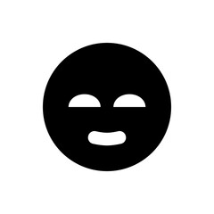 Black circle containing a simple smiling face with two semi circle eyes and a curved mouth shape design