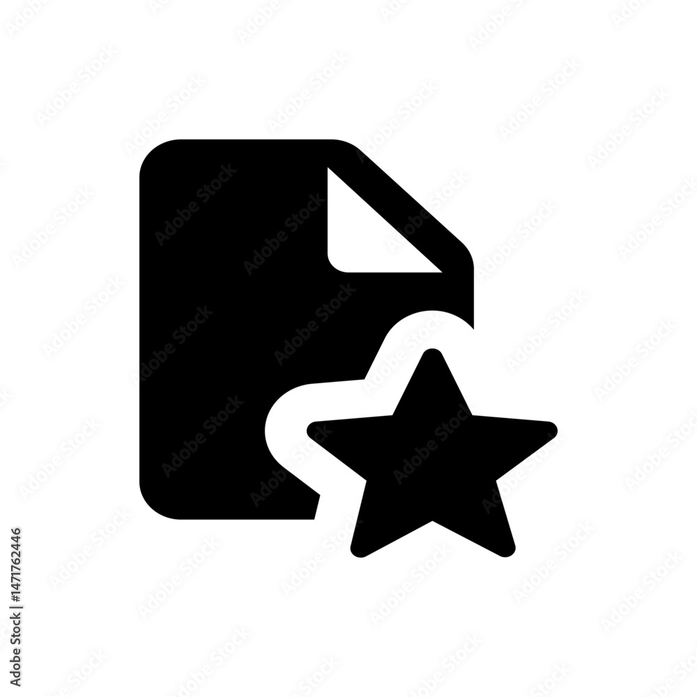 Poster a black document icon with a folded corner and a black star overlapping the bottom right corner