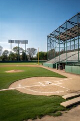 Fototapeta premium Empty Baseball Field with Backstop and Bleachers 
