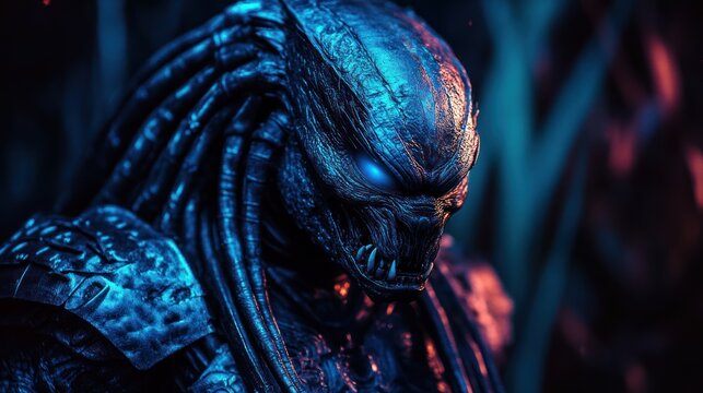 Majestic Alien Warrior in Neon Ambiance: Intriguing Vision of Extraterrestrial Life