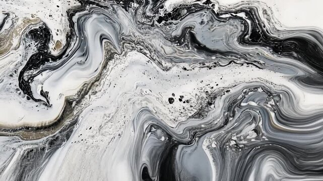 Abstract monochrome fluid art motion background with black and white ink swirl