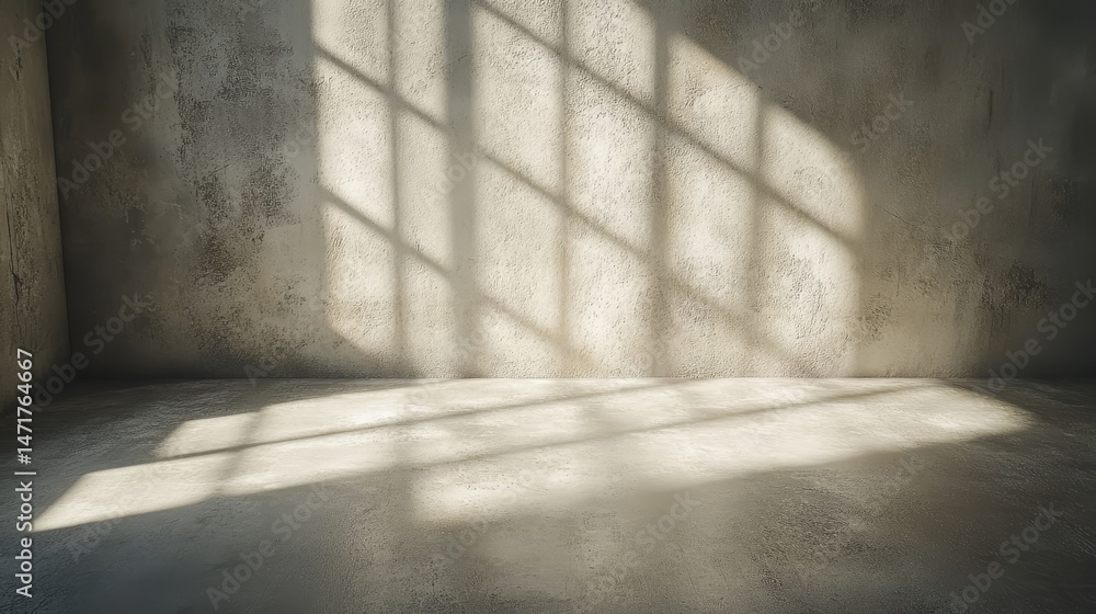 Poster empty room with shadows from a window on concrete walls.