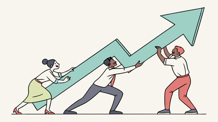  Teamwork Pulling Arrow Up – Business Success Concept Vector