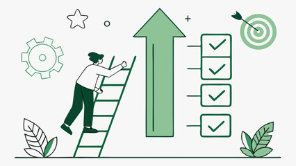: Career Growth and Checklist Achievement – Vector Graphic