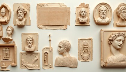 Classical Relief Sculptures in Neutral Tones for Art History  