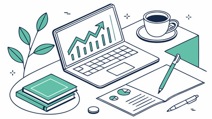 : Financial Growth with Laptop and Data Charts – Vector Design