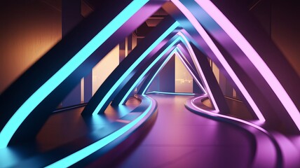 Abstract Neon Light Tunnel Futuristic Architecture and Glowing Pathways