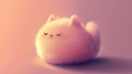 Pink Cartoon Kitten Smiling