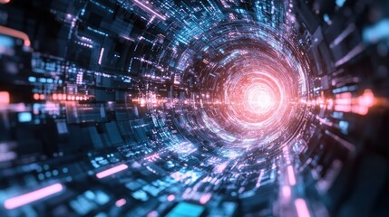Abstract digital tunnel glowing code futuristic technology