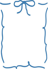 Coastal summer Blue whimsical bow knots frames. Doodle hand drawn vintage bows, ribbon borders  for birthday card, wedding invitation, squiggly, wavy borders. Minimal line art, cute vector elements