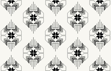 Fototapeta premium Ethnic tribal black and white background. Seamless tribal pattern, folk embroidery, tradition geometric ornament. Traditional design for fabric, textile, print, rug, paper