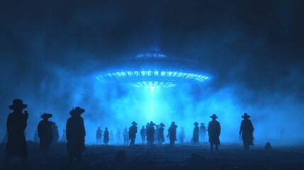 Fototapeta premium People witnessing a ufo in the night sky mysterious encounter