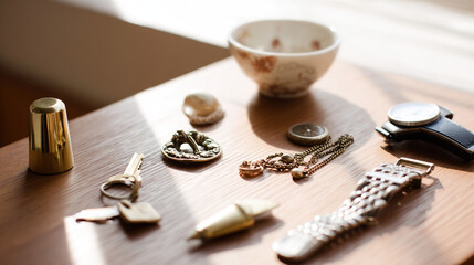 Small everyday items neatly arranged, symbolizing life's simple joys and improvements