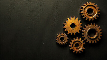 Interlocking Bronze Gears on Dark Background