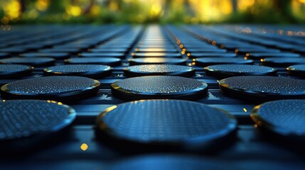 Close up view of circular textured surface with reflective highlights