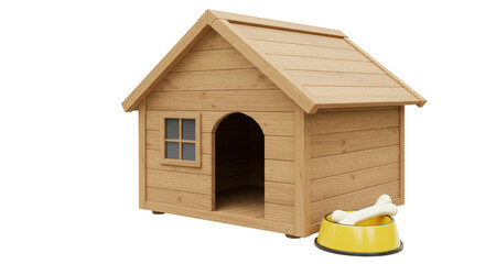 Isolated dog house with bowl and bone