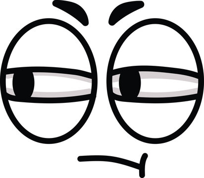 Simple and funny cartoon face showing distrust and skepticism with raised eyebrows and squinting eyes. Expressing doubt and suspicion in a comical way. Perfect for conveying disbelief or questioning