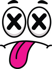 Funny cartoon face sticking out its tongue with crossed eyes, showing a playful and silly expression, ideal for conveying humor and lightheartedness in various design projects