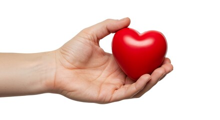 Obraz premium Hand holding a red heart shape on white background