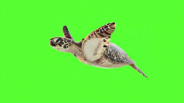 A Sea turtle swimming on green screen background