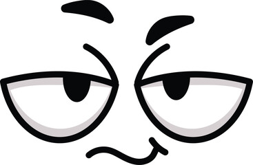 Cartoon face expressing suspicion with raised eyebrows and squinting eyes, capturing distrust and skepticism in a humorous and playful design that adds a quirky touch to any project
