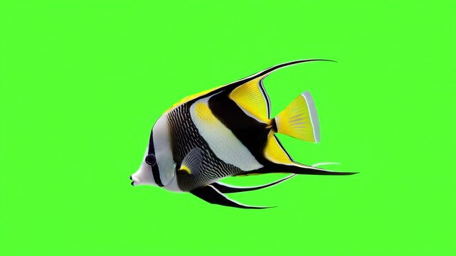 A sergeant major fish swimming on green screen background