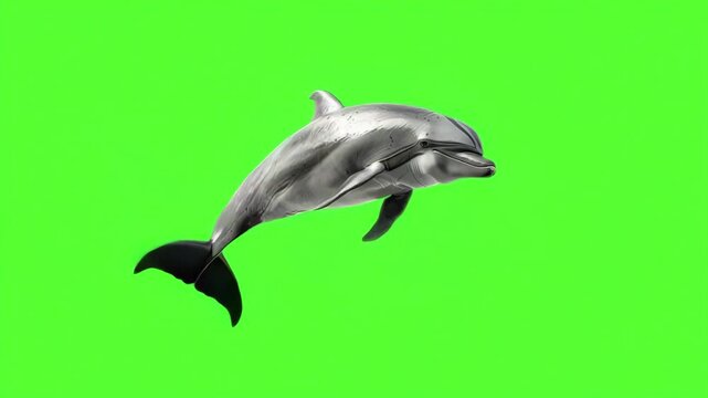 A dolphin swimming on green screen background