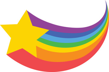 Colorful shooting star with rainbow trail flying on white background representing hope, dreams, success, achievement, luck, magic, freedom and achievement © Foxy Fox