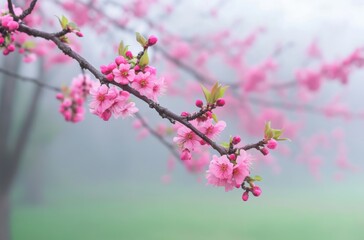Obraz premium Early spring buds on trees with morning fog