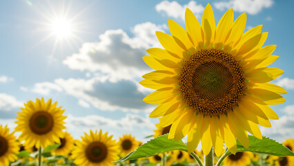 Obraz premium Vibrant Sunflowers in Bloom under a Bright Sunny Sky
