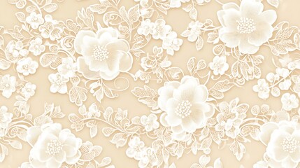Beige Floral Seamless Pattern.
