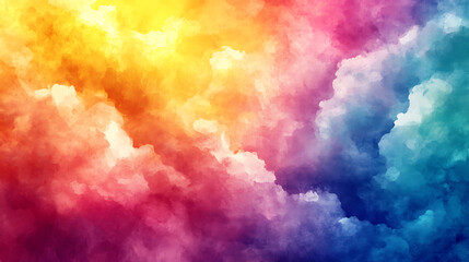 Abstract multicolored cloudscape painting background featuring a blend of yellow orange pink purple and blue hues