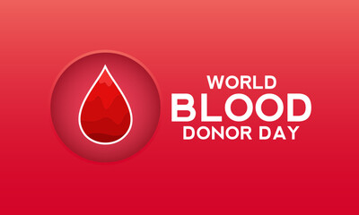 Illustration on the theme of World Blood Donor Day is held on 14 june. Blood Drop with hand and Realistic ribbon. One Drop Can Save a World. Blood bag and heart banner, cards, prints, social media.