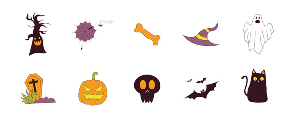 Set of vector illustration for Halloween celebration.