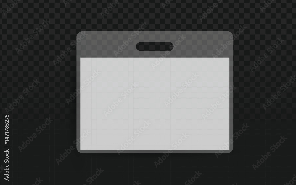 Poster realistic vector graphic of an empty blank horizontal badge or id card holder. isolated plastic obje