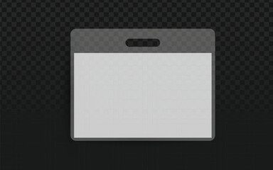 Realistic vector graphic of an empty blank horizontal badge or ID card holder. Isolated plastic object perfect for mockups or identification and event themes. Transparent background.