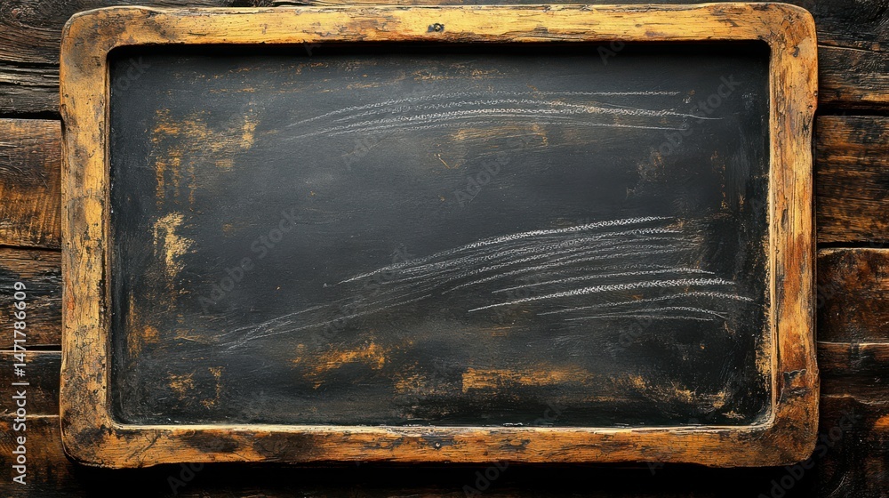 Poster blackboard with visible brush strokes from cleaning, empty of content but showing signs of frequent 