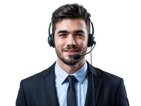 Smiling Customer Service Representative Wearing Headset