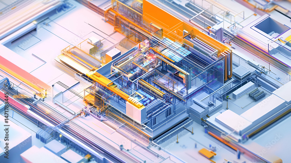 Poster abstract digital network system: a futuristic 3d rendering of complex geometric shapes and lines