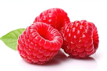 Fresh ripe raspberries with leaf