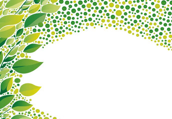 Vibrant background featuring abstract geometric shapes and dots in various shades of green, creating fresh and lively atmosphere. Perfect for nature themed designs