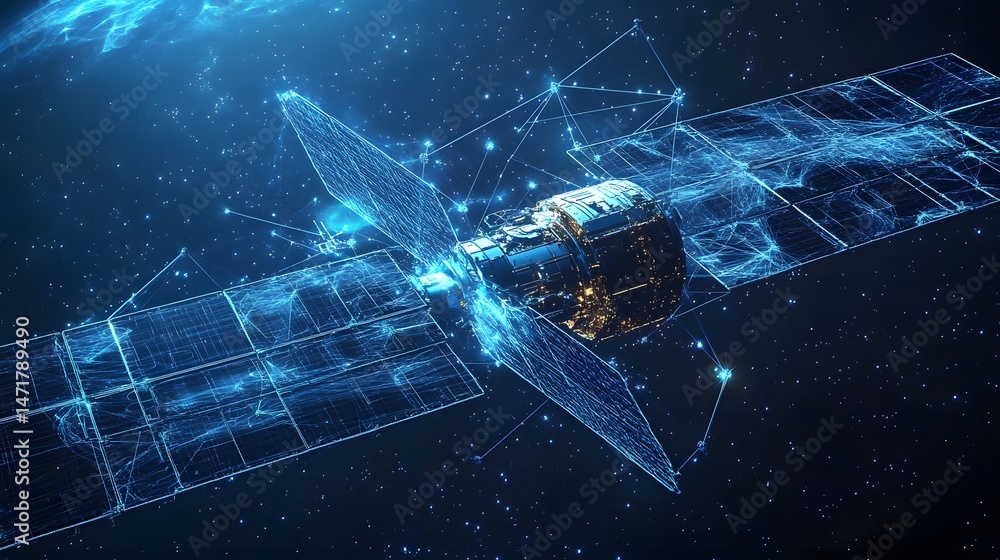Aufkleber a high-tech satellite gracefully orbits earth, harnessing solar energy with its extended panels. net