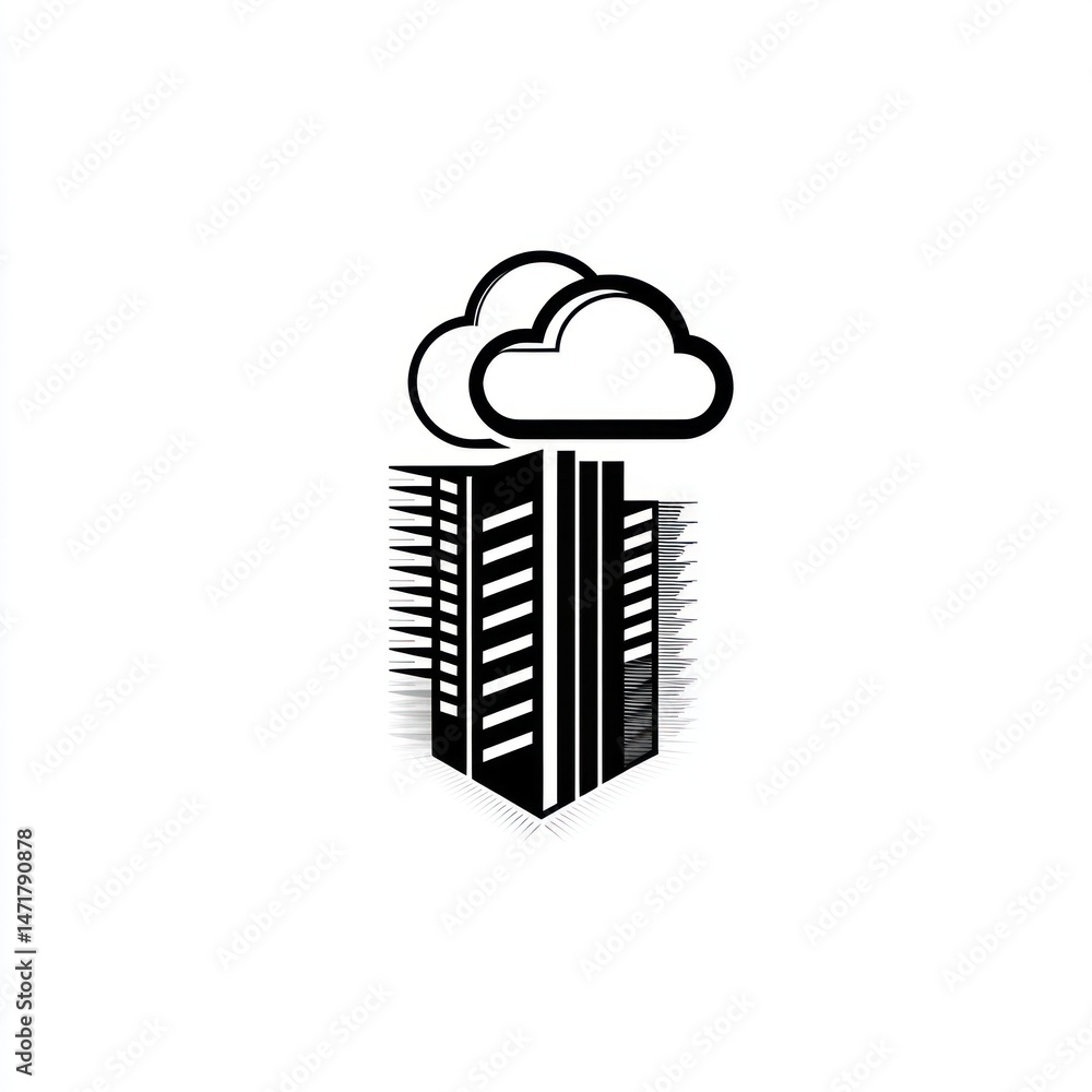Poster cloud computing over city; data center; website banner
