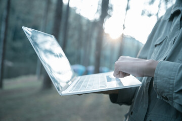 Future remote work combines technology nature smart phone enable e-learning productivity while...