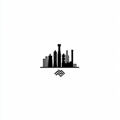 Industrial cityscape skyline, minimalist design, background white, for website use