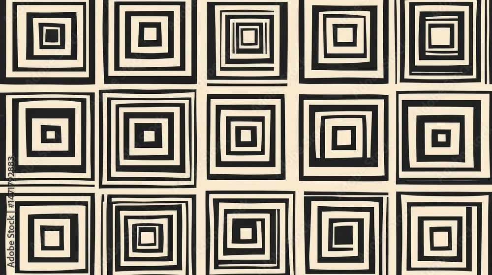 Poster abstract geometric pattern: nested squares in black and beige