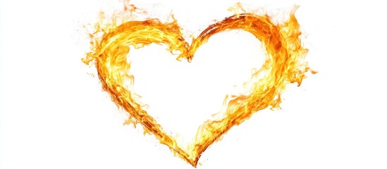 Burning Heart: Conceptual Image of a Fiery Heart Shape on White Background