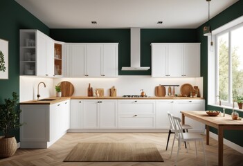 Fototapeta premium There is a kitchen with a table and chairs inside